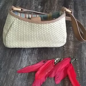 Fossil Boho Woven Straw & Leather Hand bag
